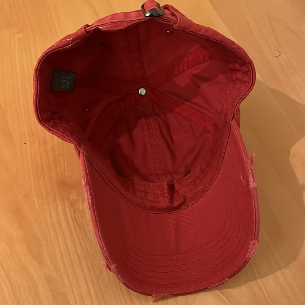 Distressed adjustable red baseball cap (district) NWOT - Picture 3 of 4
